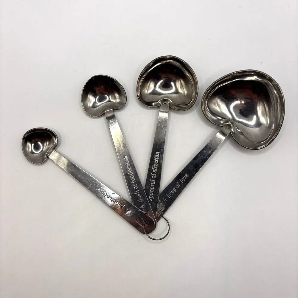 Heart Shaped Stainless Steel Measuring Spoons Set of 4 with Positive Sayings